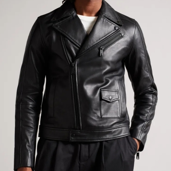 Ted Baker Carve Leather Biker Jacket in black Ted's size 6- US XXL new no tag - Picture 5 of 17